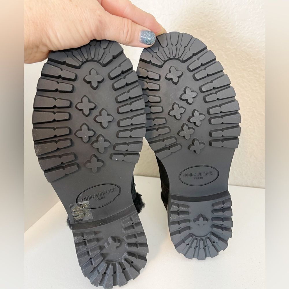 Zadig & Voltaire boots Joe black suede shearling combat boots new with box 40/9 - Picture 14 of 17